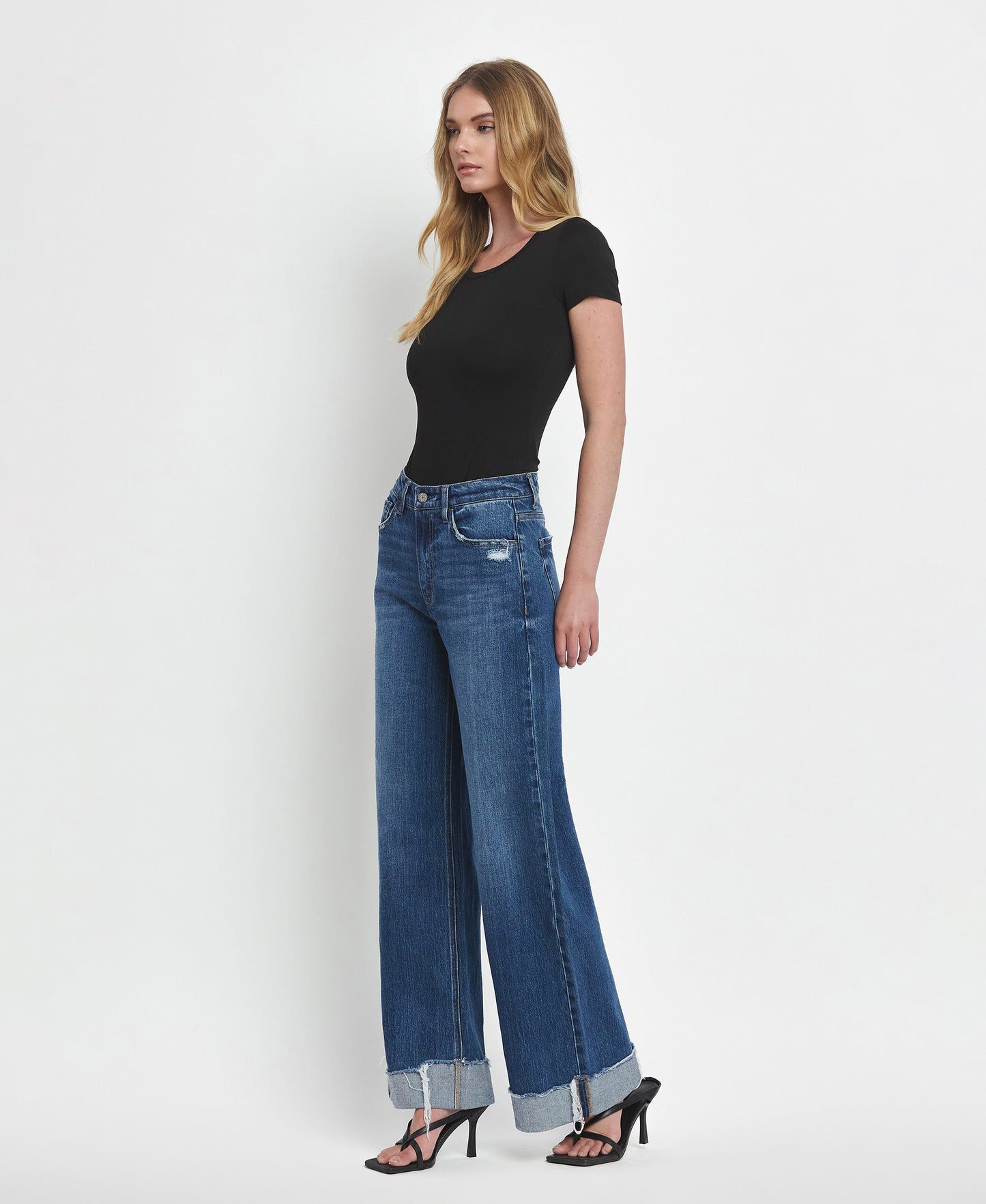 Left 45 degrees product image of Brilliance - Super High Rise Cuffed Baggy Wide Leg Jeans