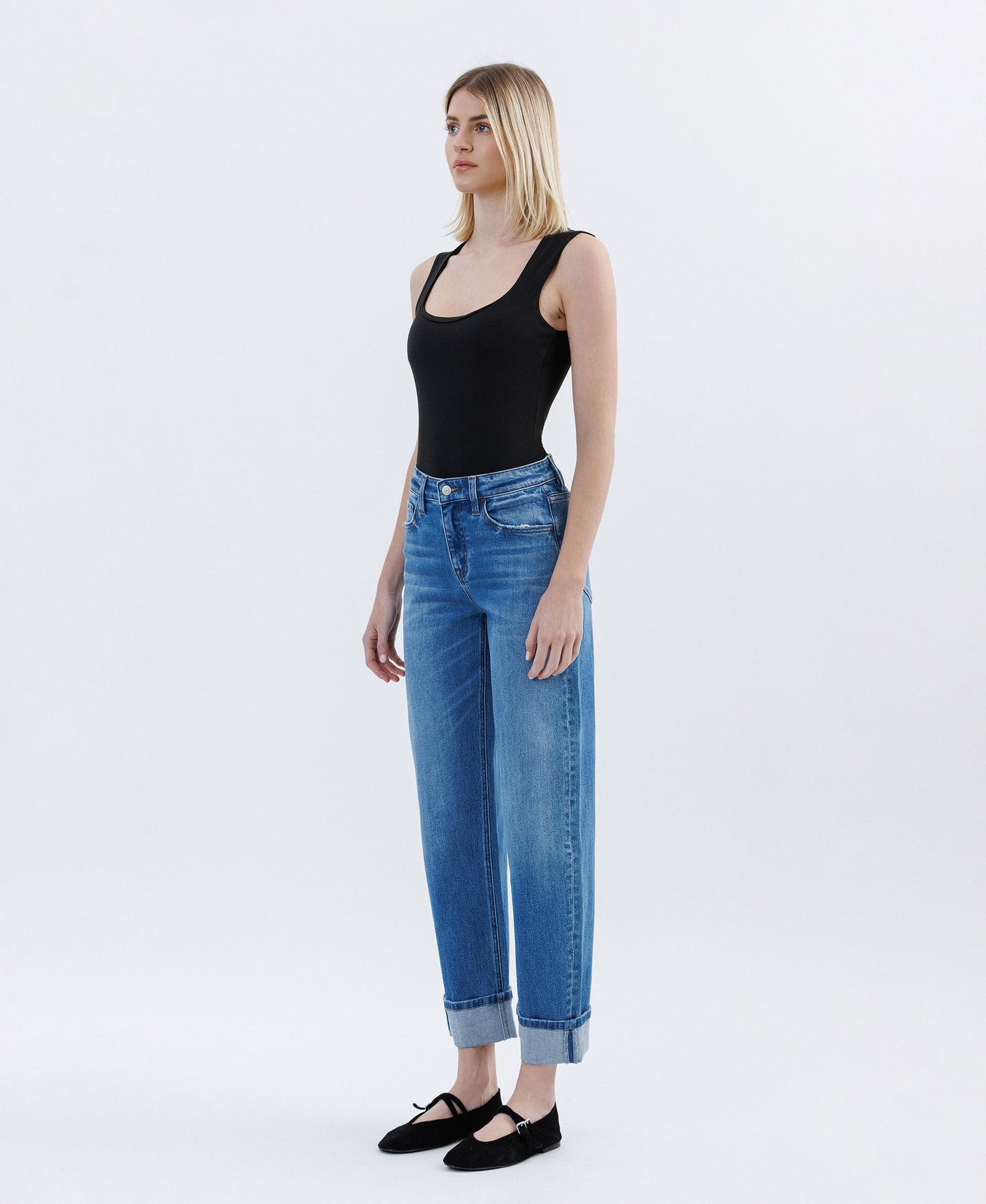 Left 45 degrees product image of Lullaby - High Rise Cuffed Barrel Jeans