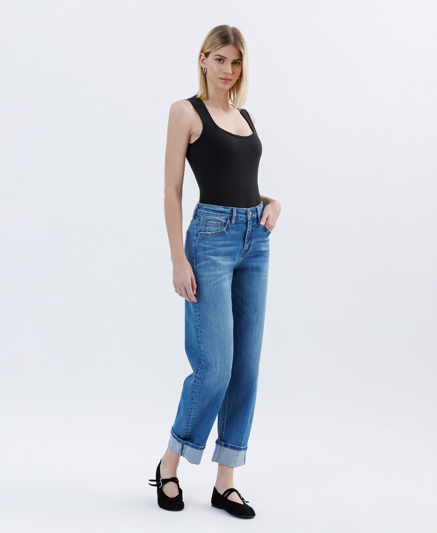 Right 45 degrees product image of Lullaby - High Rise Cuffed Barrel Jeans