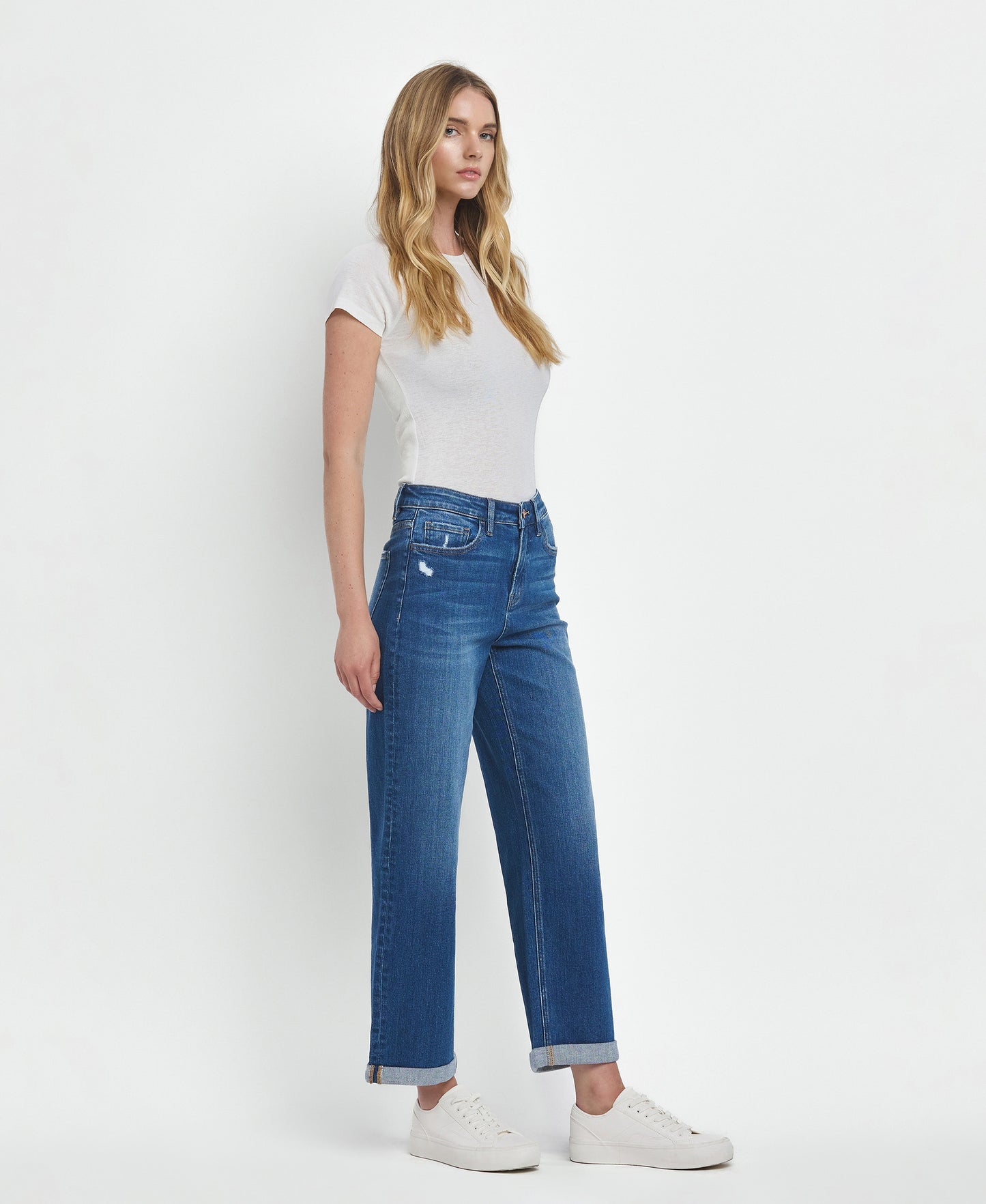 Right 45 degrees product image of Ocean Eyes - High Rise Double Cuffed Baggy Straight Jeans