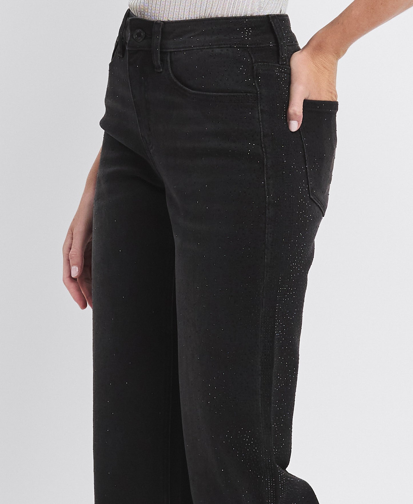 detail image of Openness - High Rise Rhinestone Slim Wide Leg Jeans