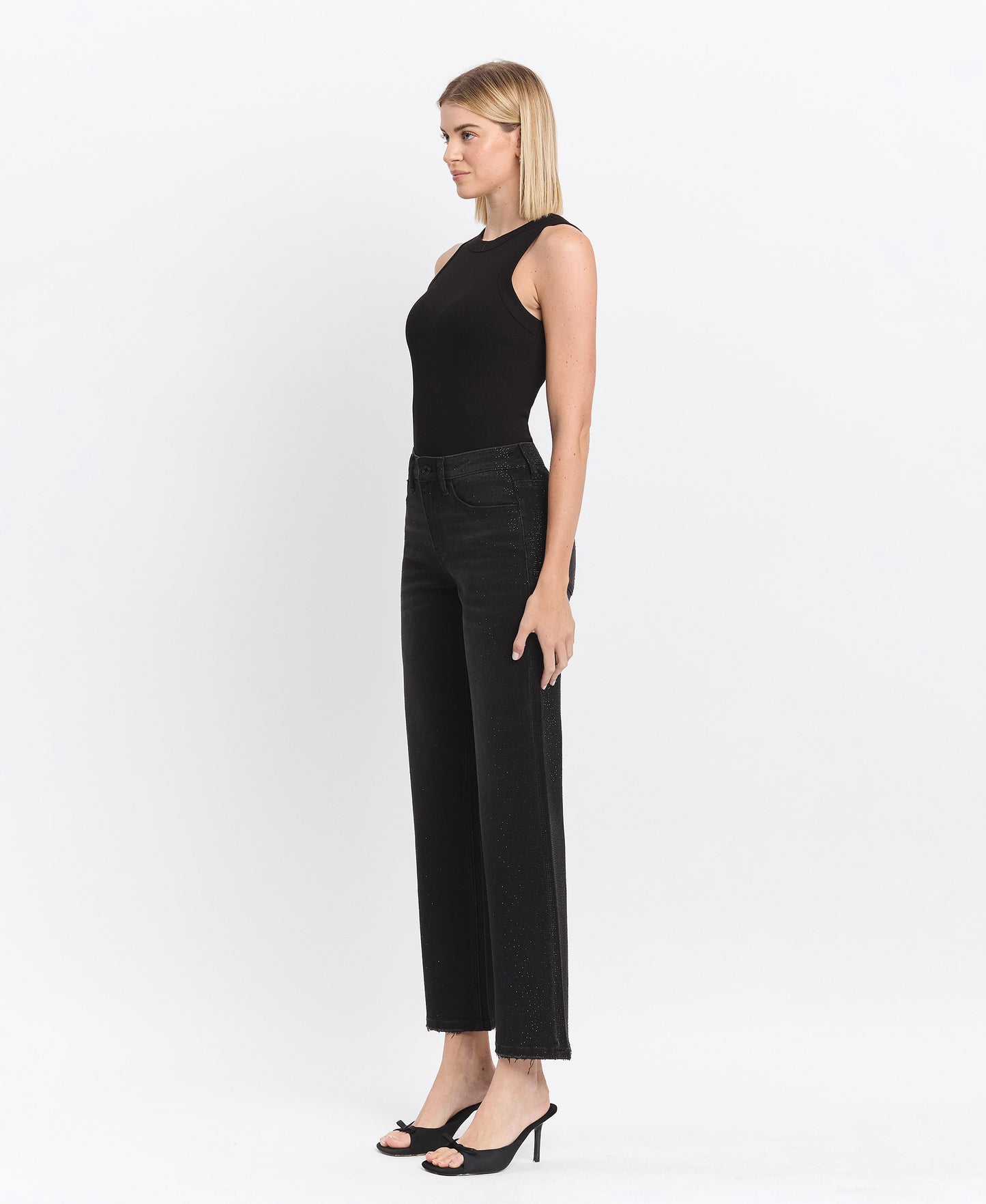 Left 45 degrees product image of Openness - High Rise Rhinestone Slim Wide Leg Jeans