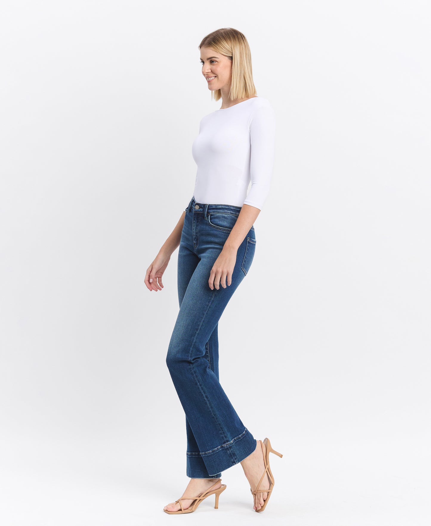 Left 45 degrees product image of Snowdrop - High Rise Trouser Hem Bootcut Jeans