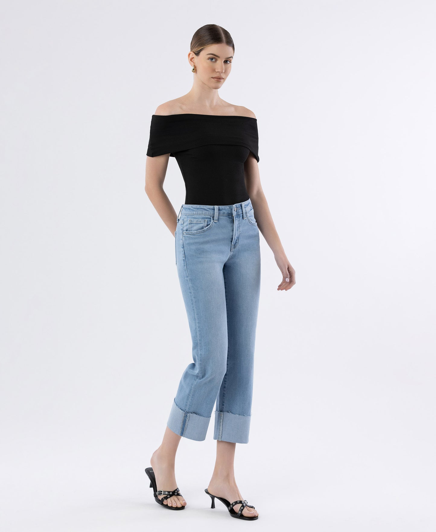 Right 45 degrees product image of Jude - High Rise Cuffed Crop Straight Jeans