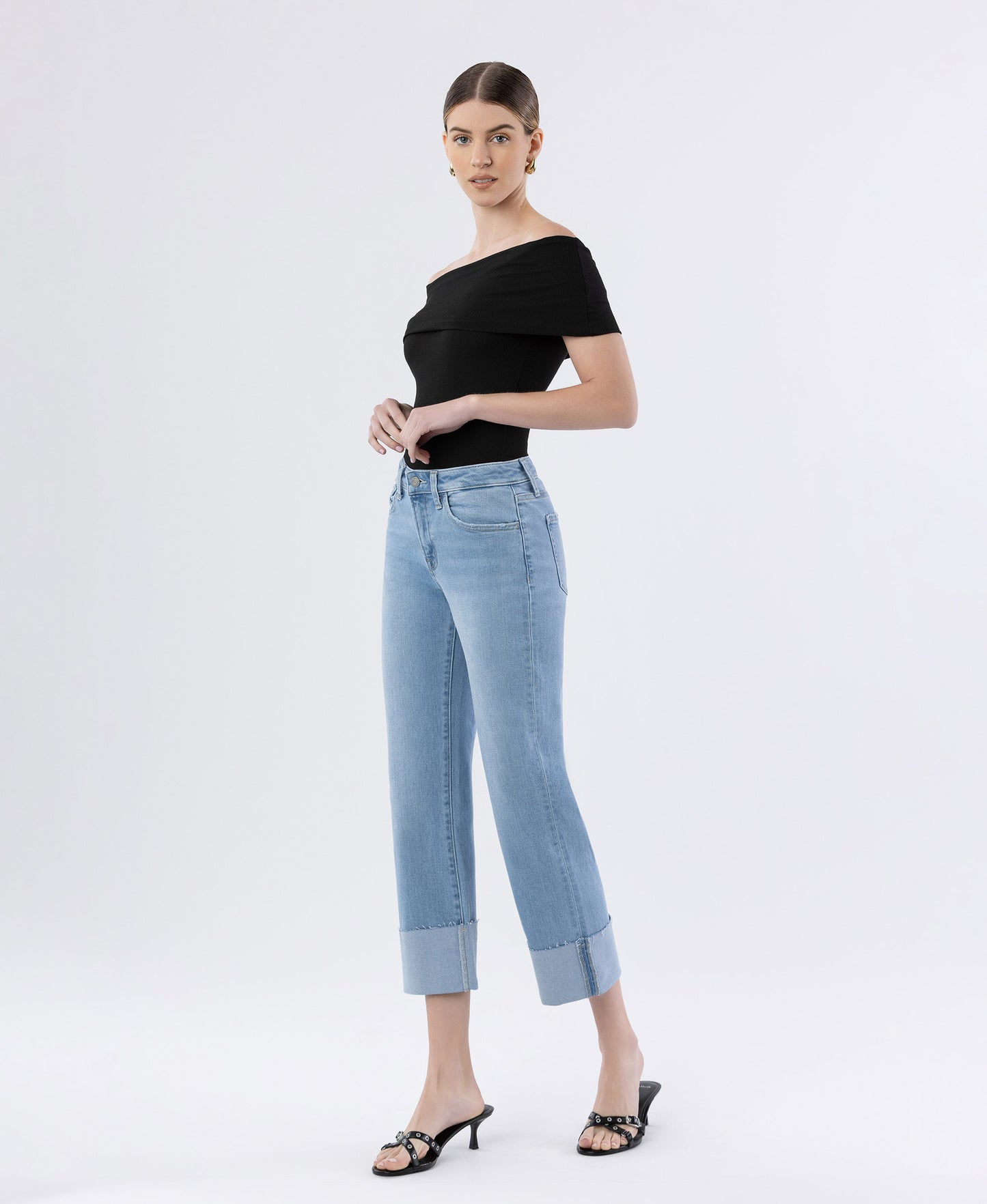 Left 45 degrees product image of Jude - High Rise Cuffed Crop Straight Jeans