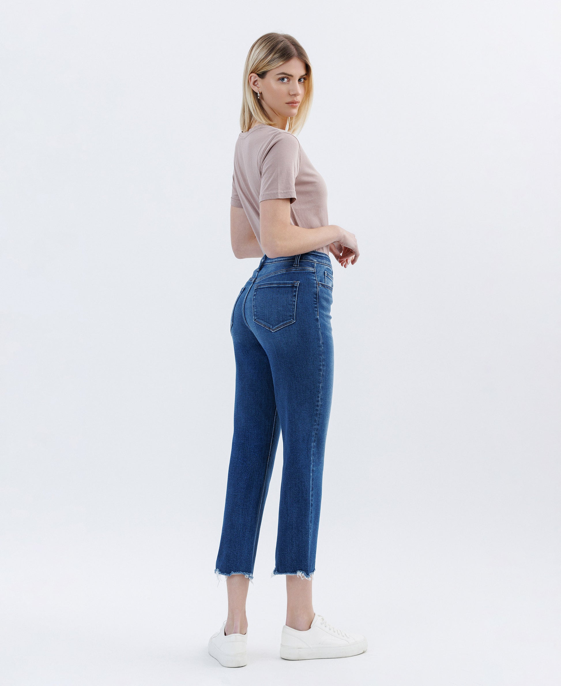 Back product images of Love So True - High Rise Uneven Raw Hem Crop Straight Jeans