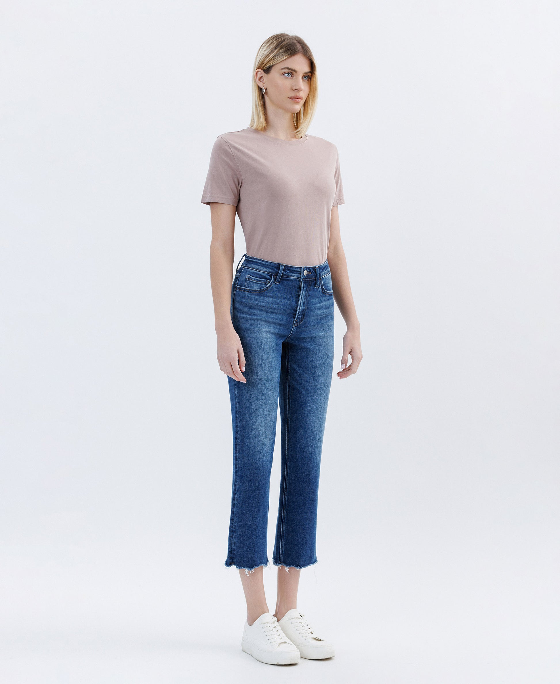 Right 45 degrees product image of Love So True - High Rise Uneven Raw Hem Crop Straight Jeans