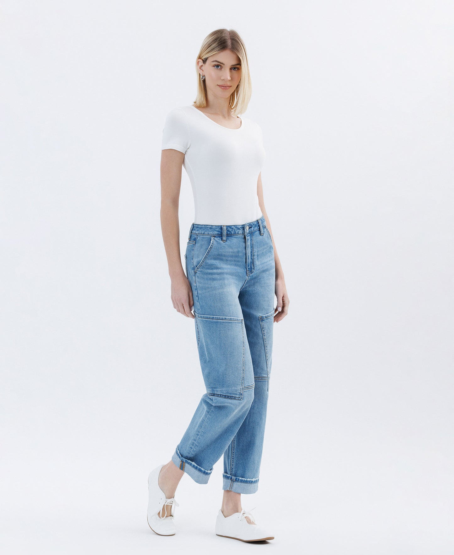Right 45 degrees product image of Augustine - Super High Rise Utility Barrel Jeans