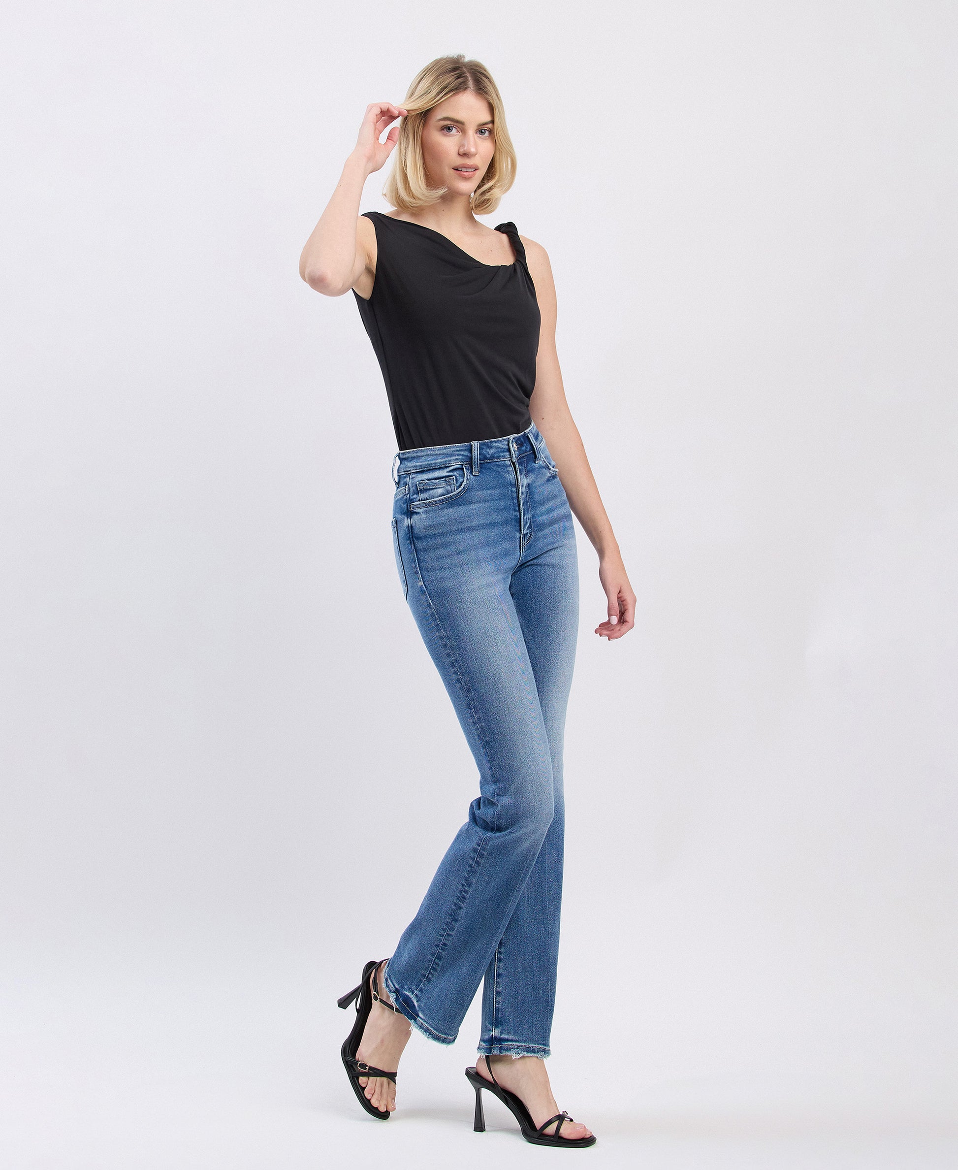 Right 45 degrees product image of Allison - High Rise Full Length Bootcut Jeans