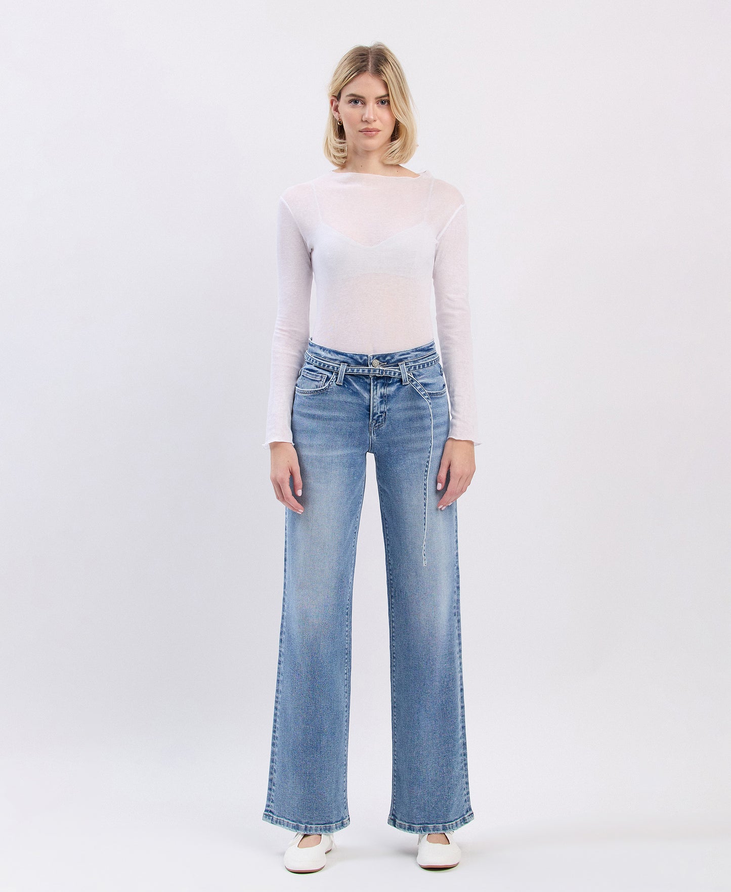 Front product images of Lucid - High Rise Self Belt Wide Leg Jeans
