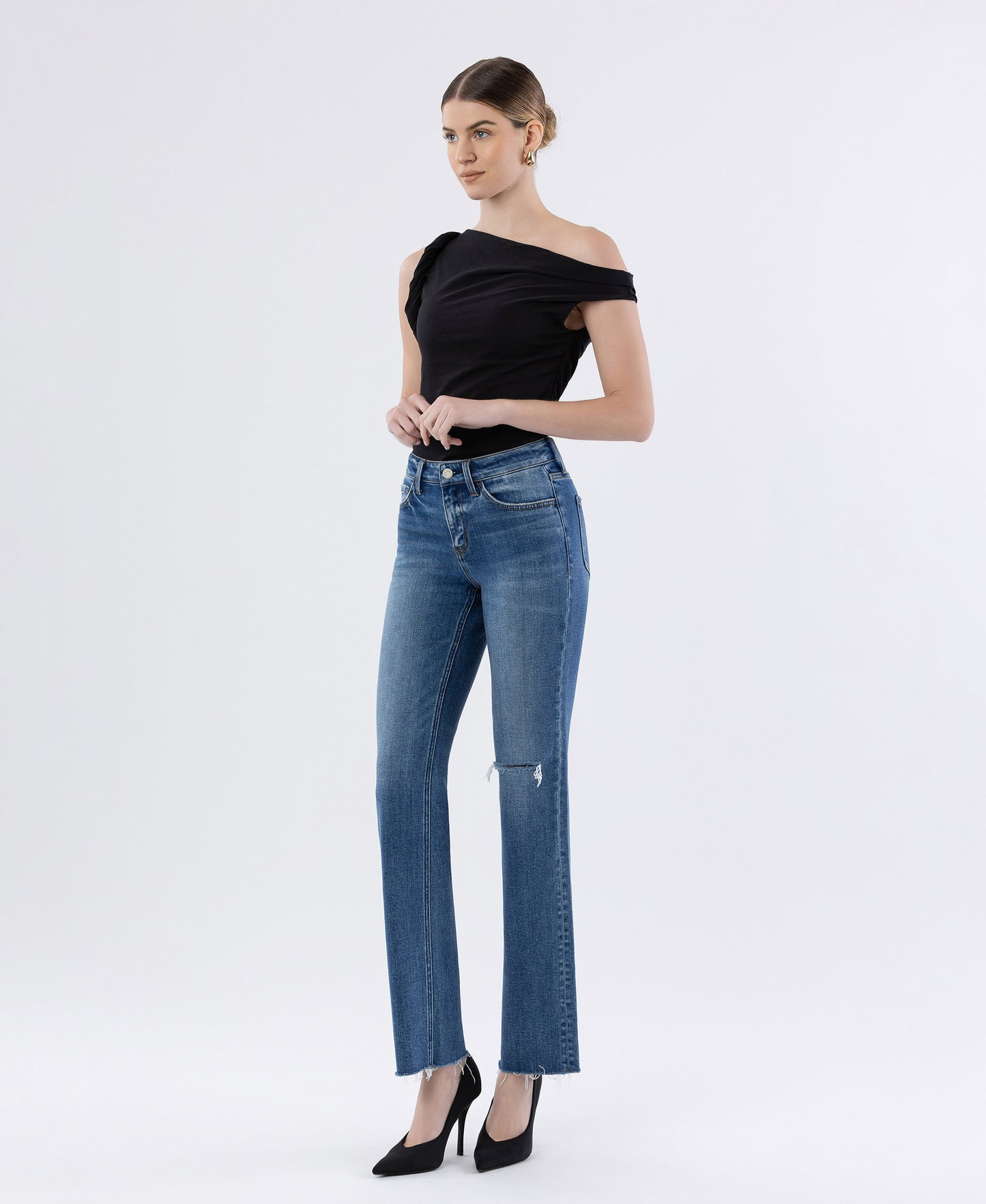 Midnight In Paris - High Rise Raw Hem Straight Jeans