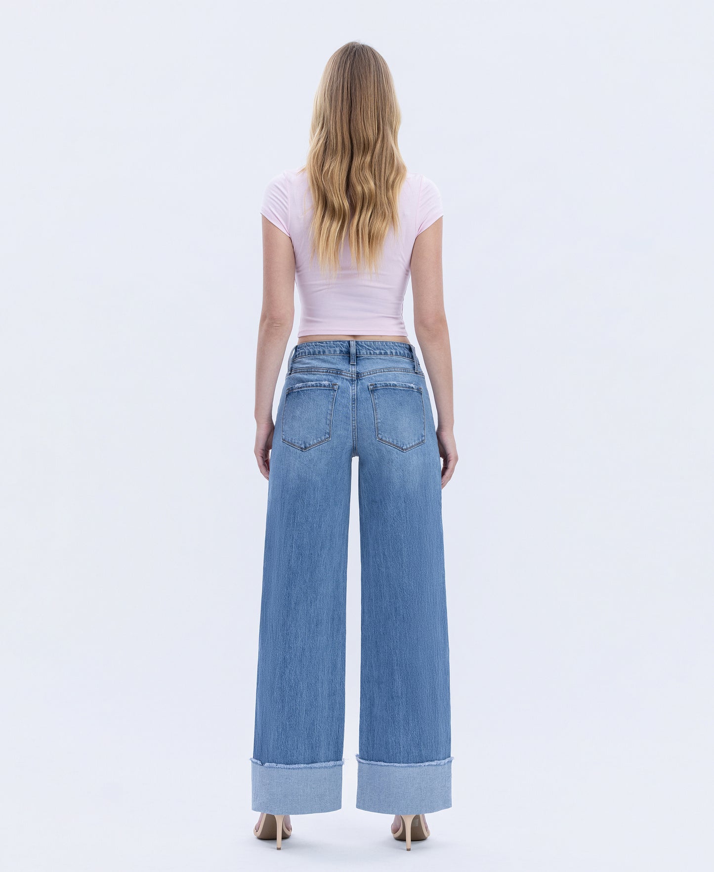 Back product images of Adore You - High Rise Cuffed Wide Leg Jeans