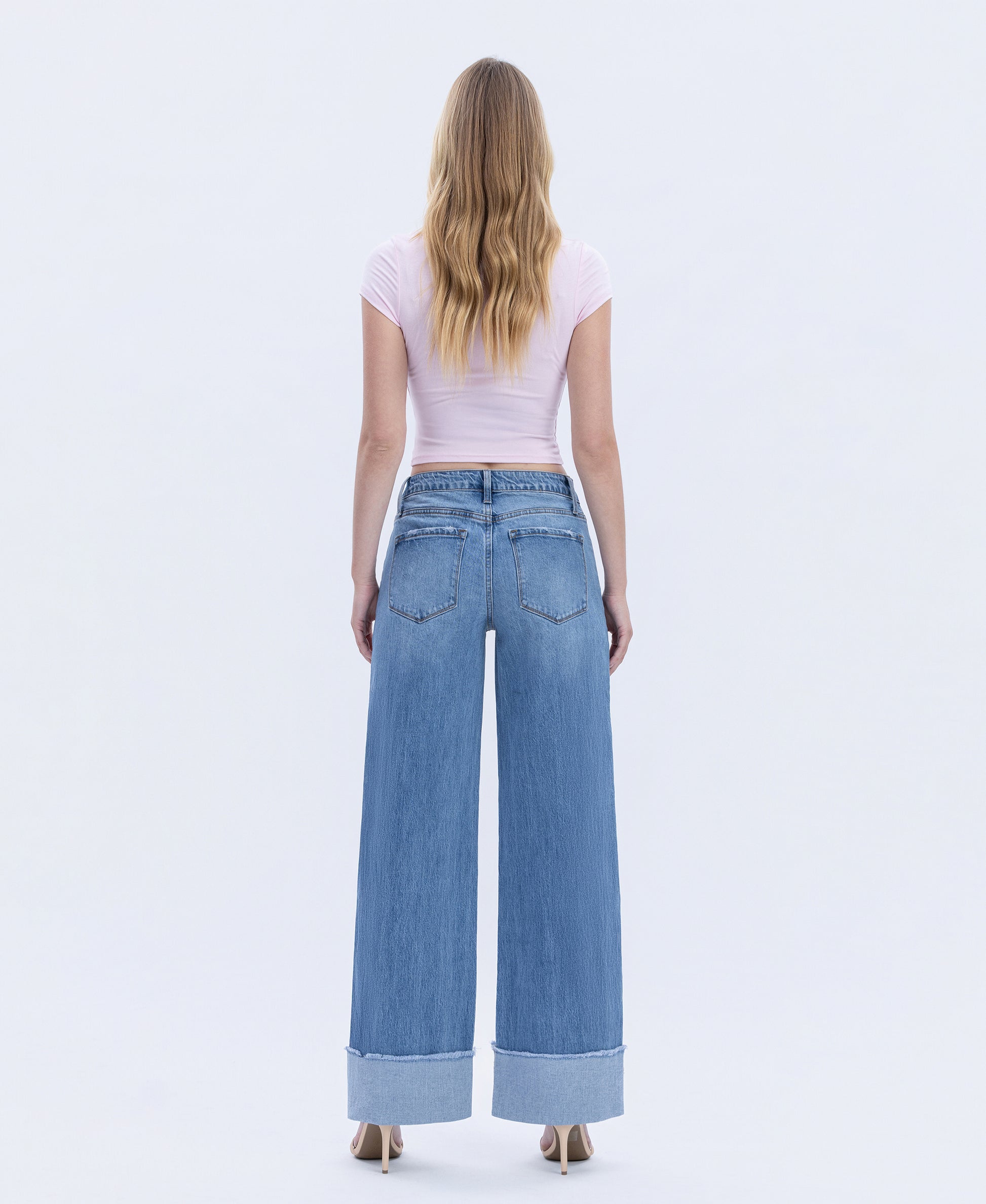 Back product images of Adore You - High Rise Cuffed Wide Leg Jeans