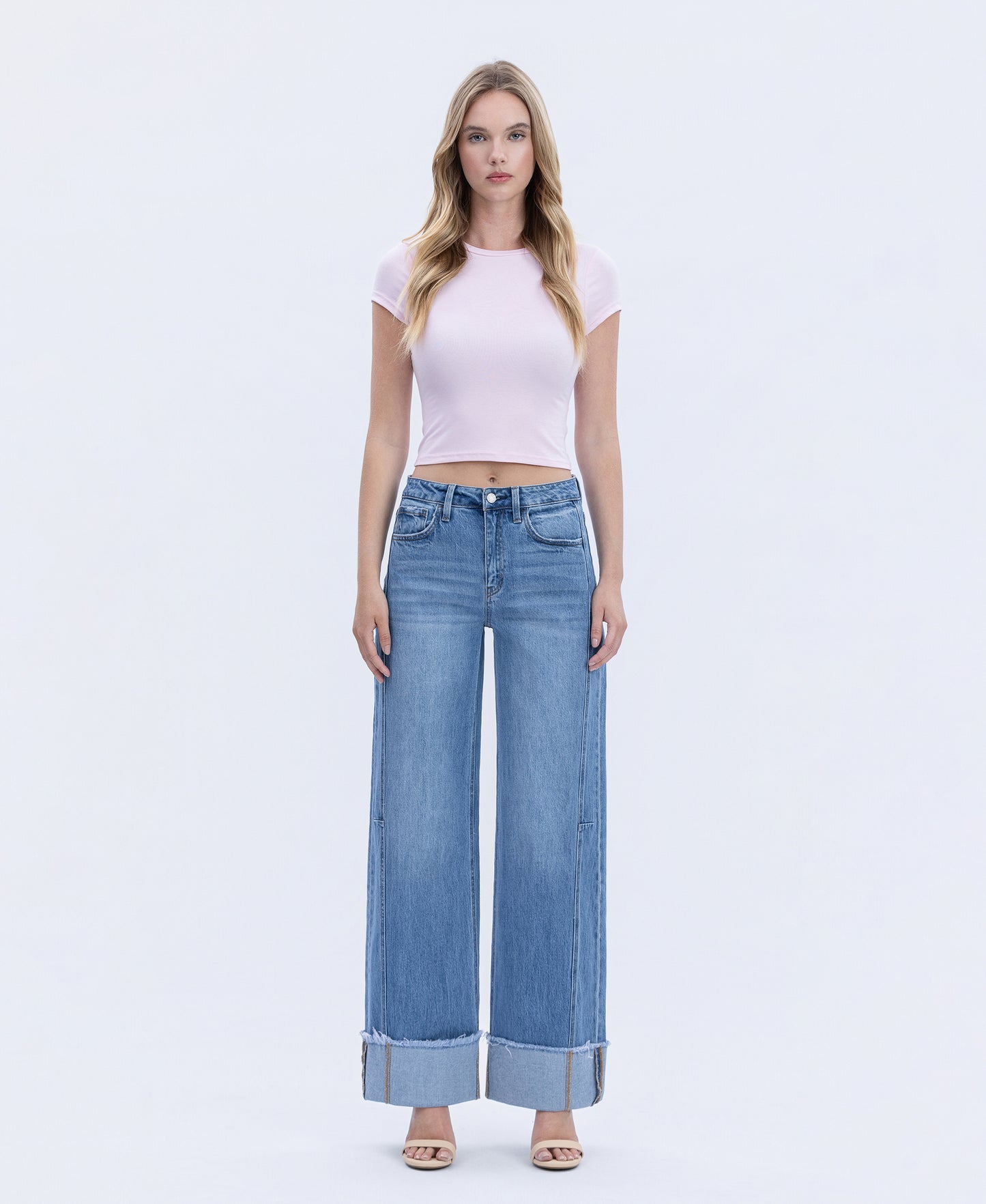 Front product images of Adore You - High Rise Cuffed Wide Leg Jeans