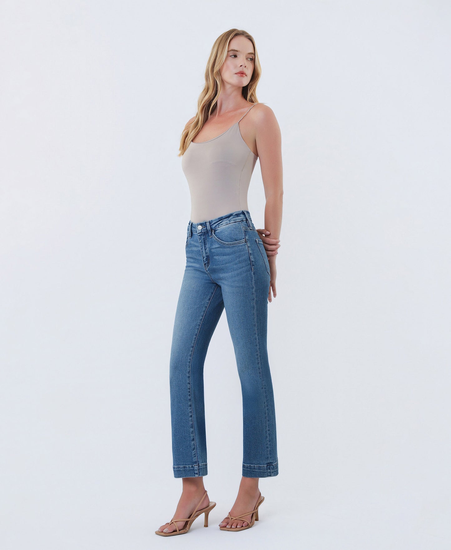 Left 45 degrees product image of Laurie - High Rise Seamless WB Trouser Hem Kick Flare Jeans
