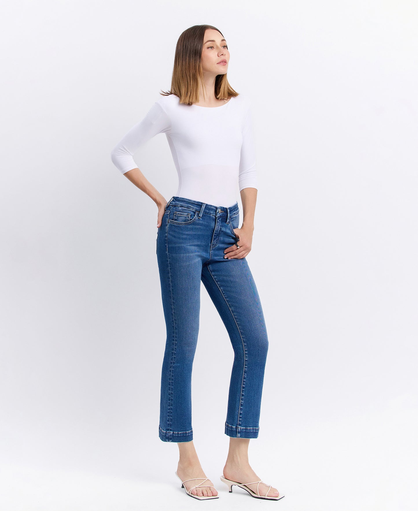 Right 45 degrees product image of Laurie - High Rise Seamless WB Trouser Hem Kick Flare Jeans