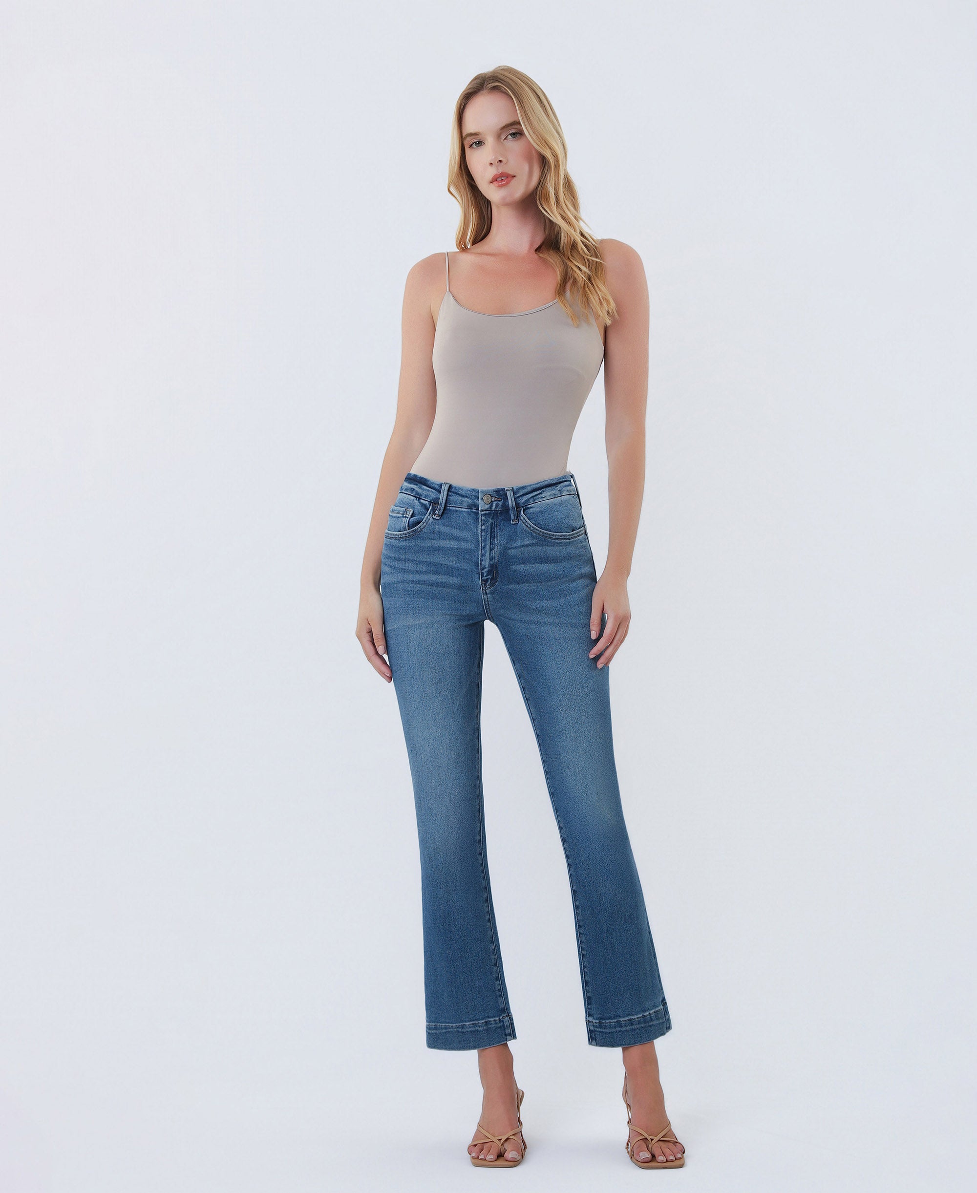 BELVETジョーツ VERVET Laurie High Rise Seamless WB Trouser Hem Kick Flare Jeans
