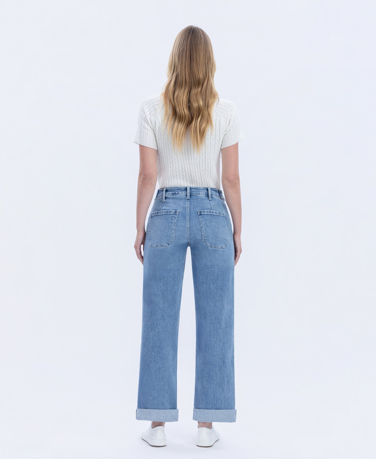 Back product images of Multi Love - High Rise Tab Waistband Cuffed Slim Wide Leg Jeans