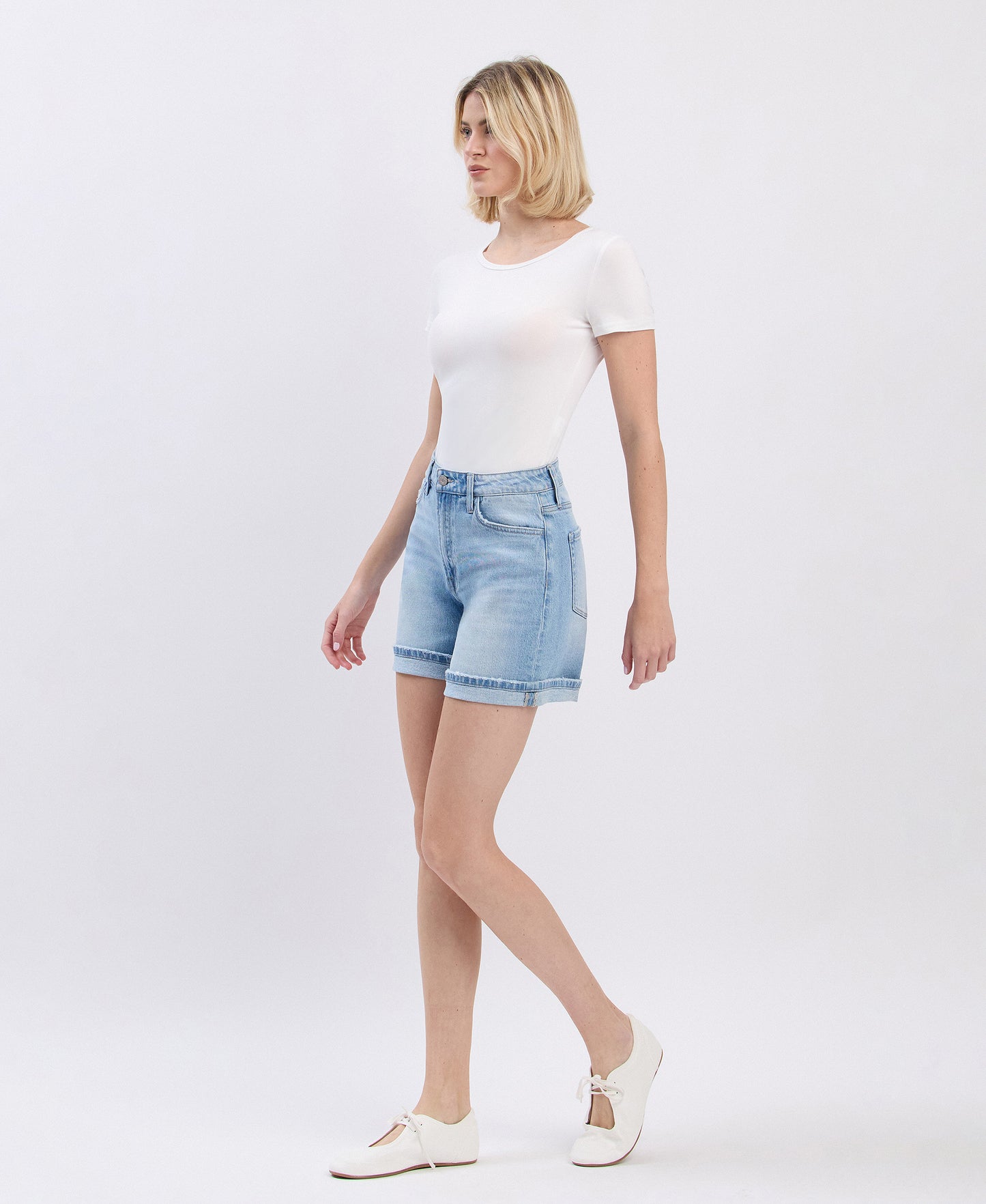 Left 45 degrees product image of Embrace - Super High Rise Midi Denim Shorts