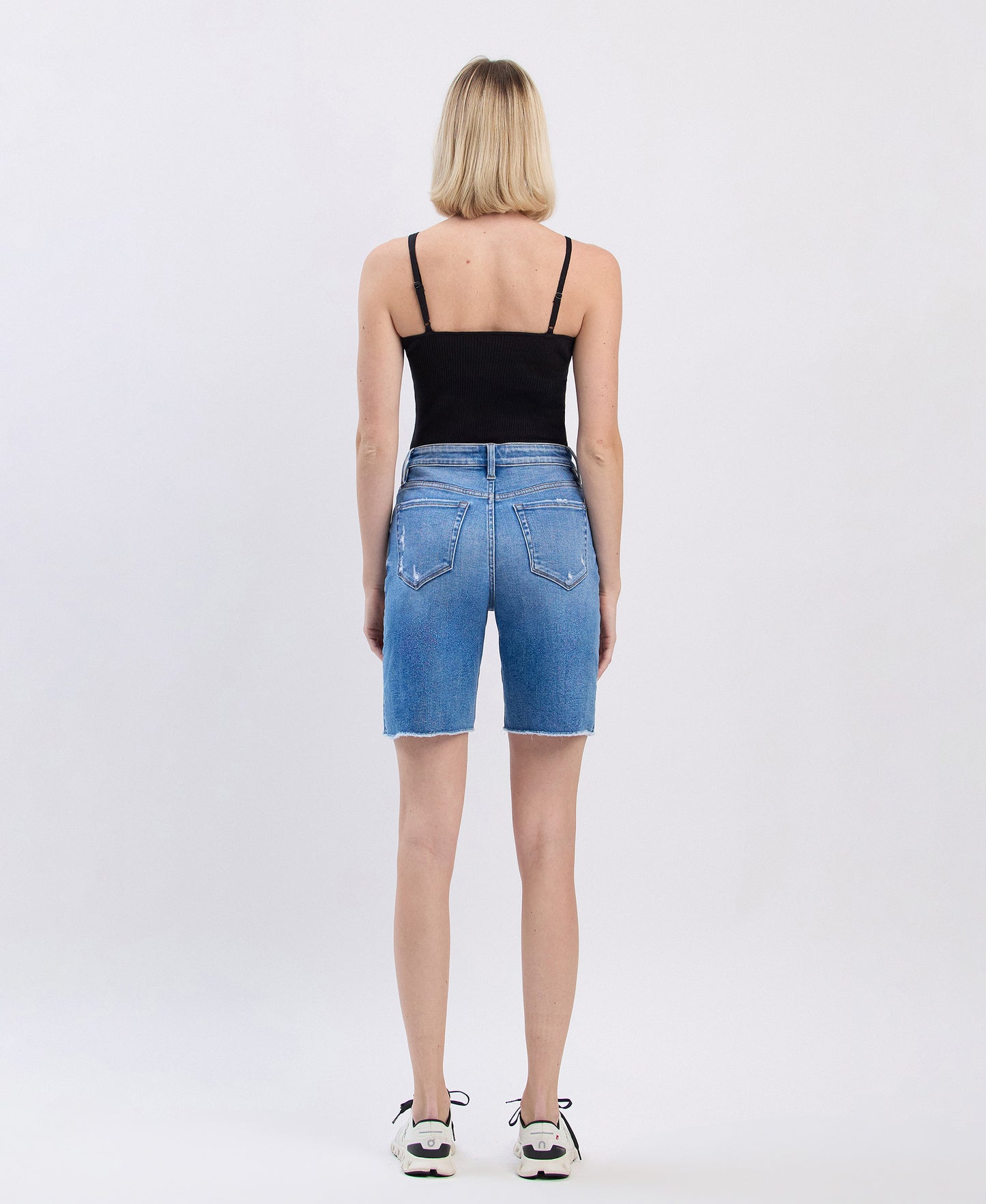Back product images of Valour - High Rise Raw Hem Bermuda Denim Shorts