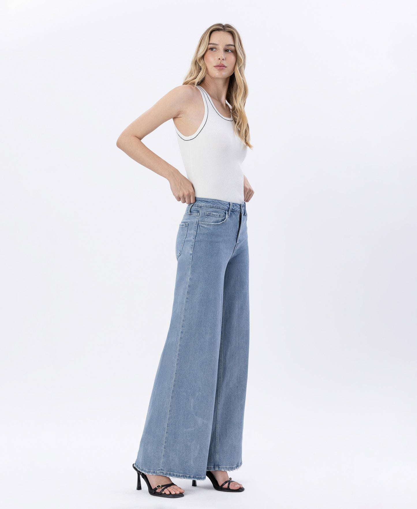 Right 45 degrees product image of Valerie - Super High Rise Full Length Palazzo Jeans
