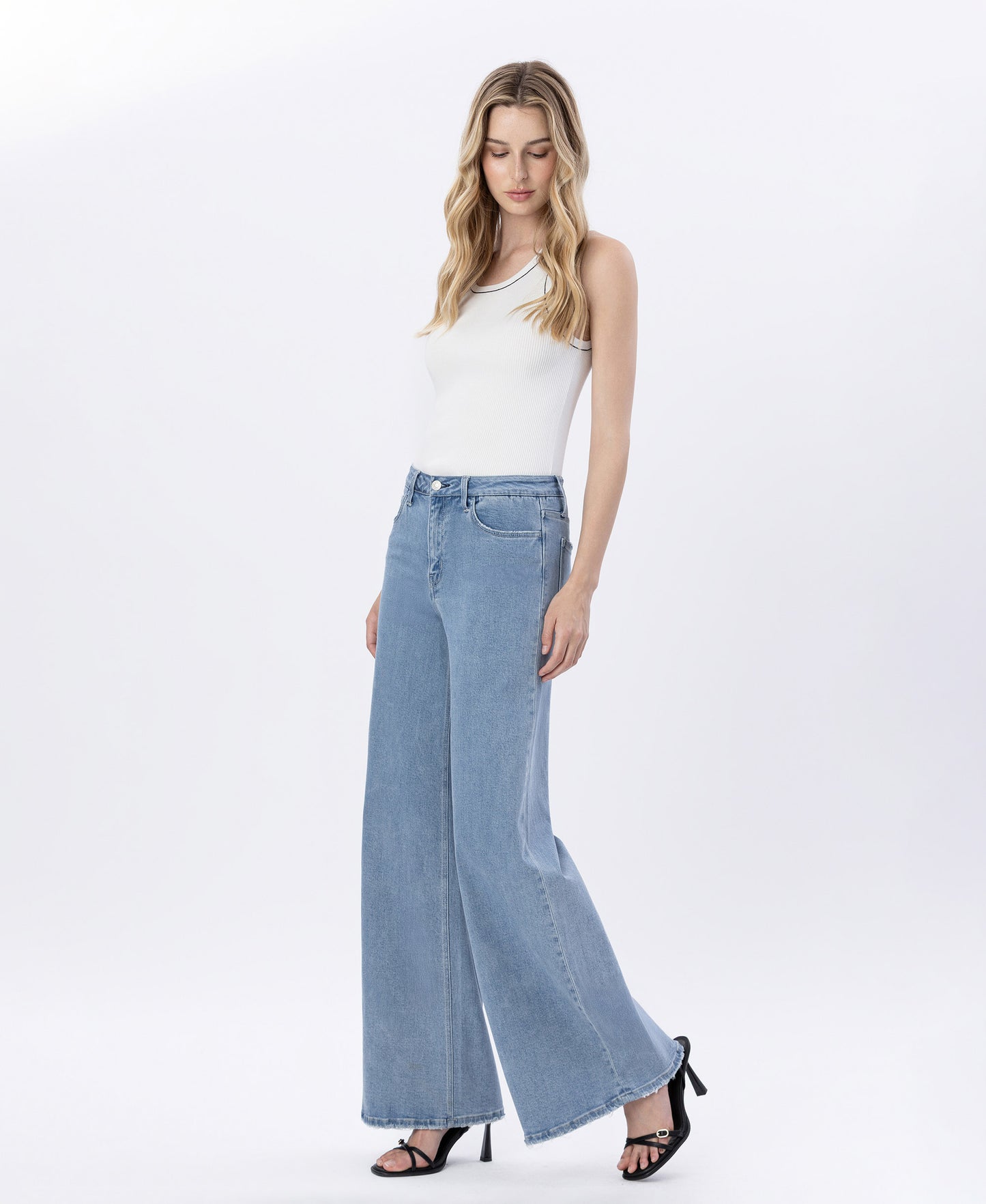 Left 45 degrees product image of Valerie - Super High Rise Full Length Palazzo Jeans