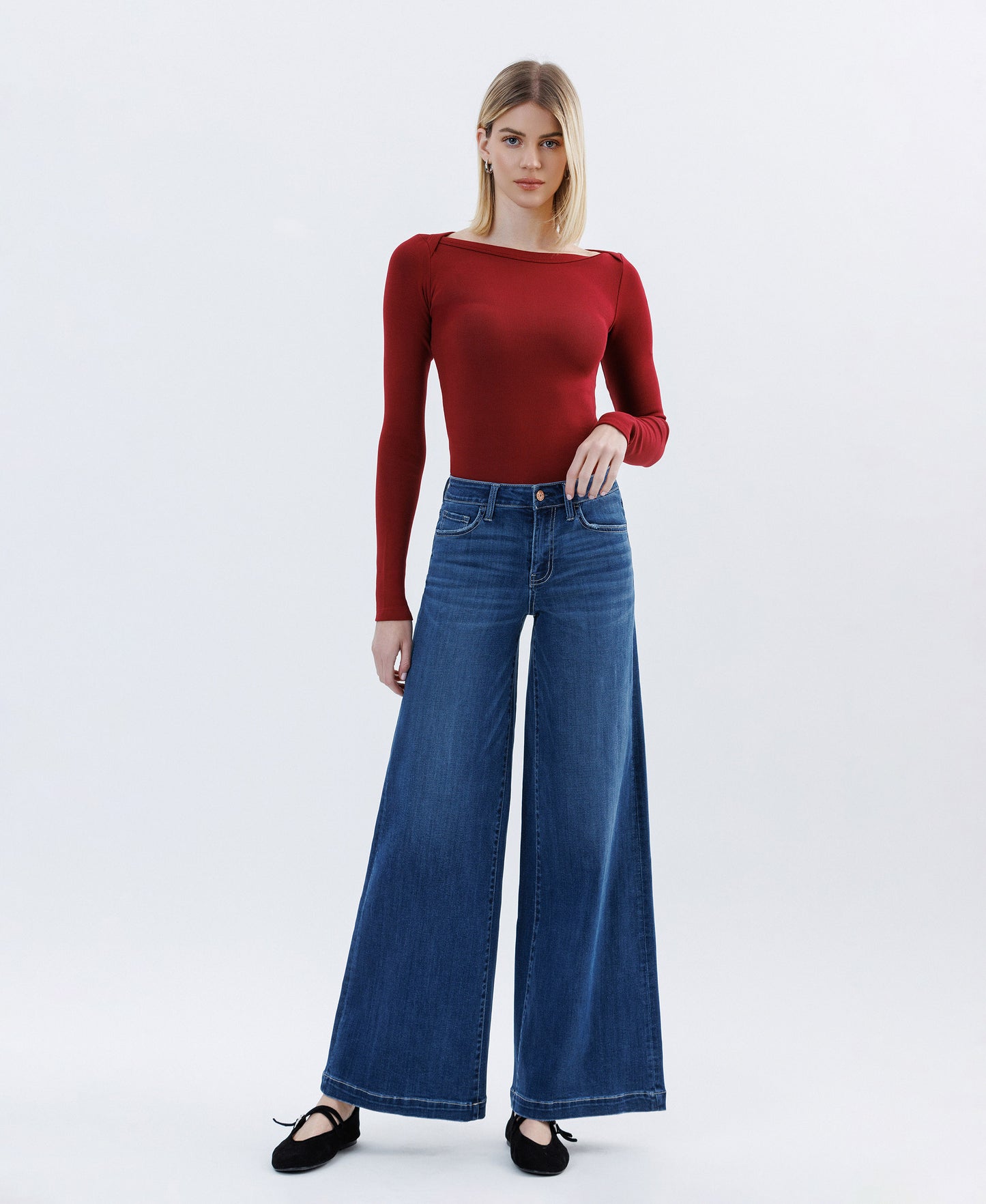 Front product images of Humane - Mid Rise Full Length Palazzo Jeans