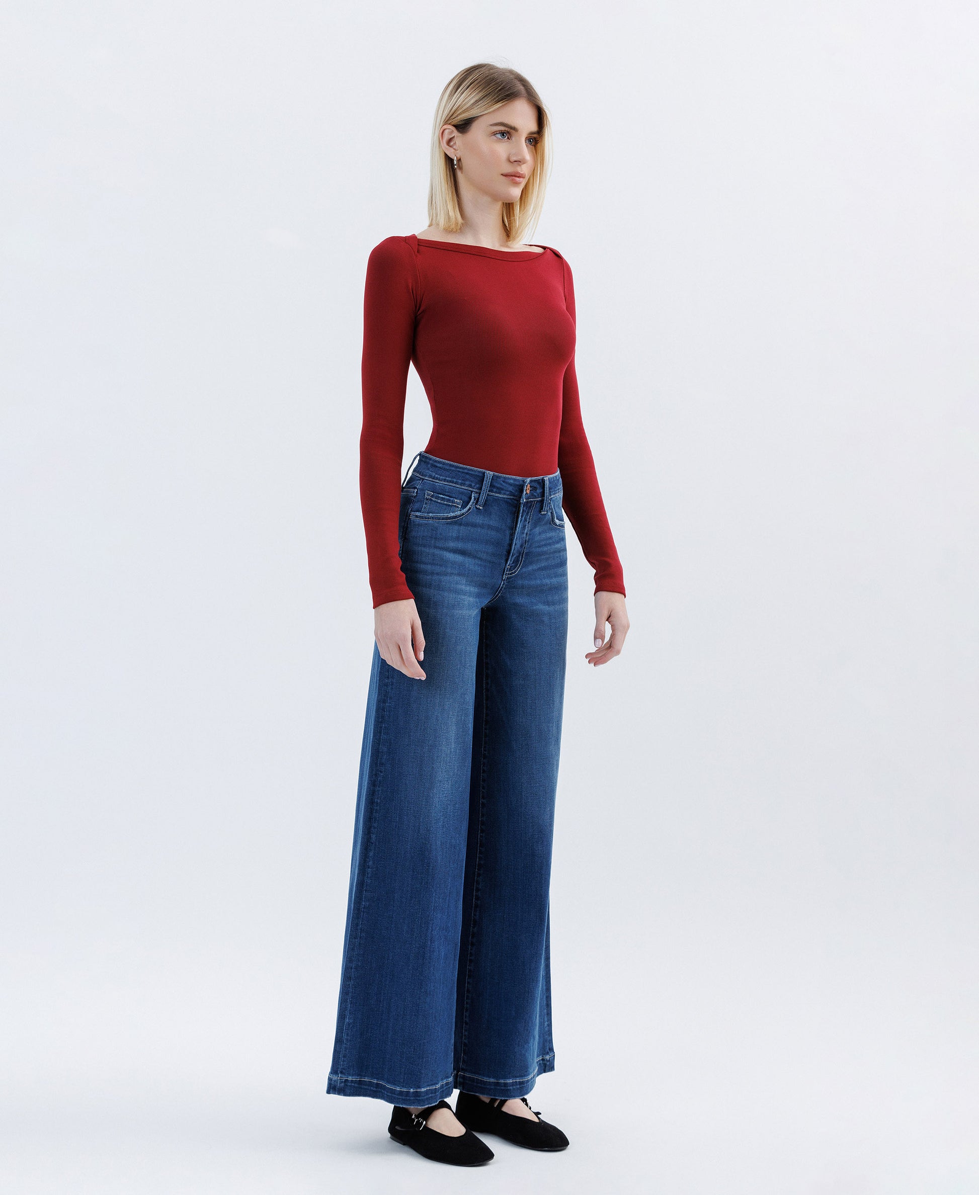 Right 45 degrees product image of Humane - Mid Rise Full Length Palazzo Jeans