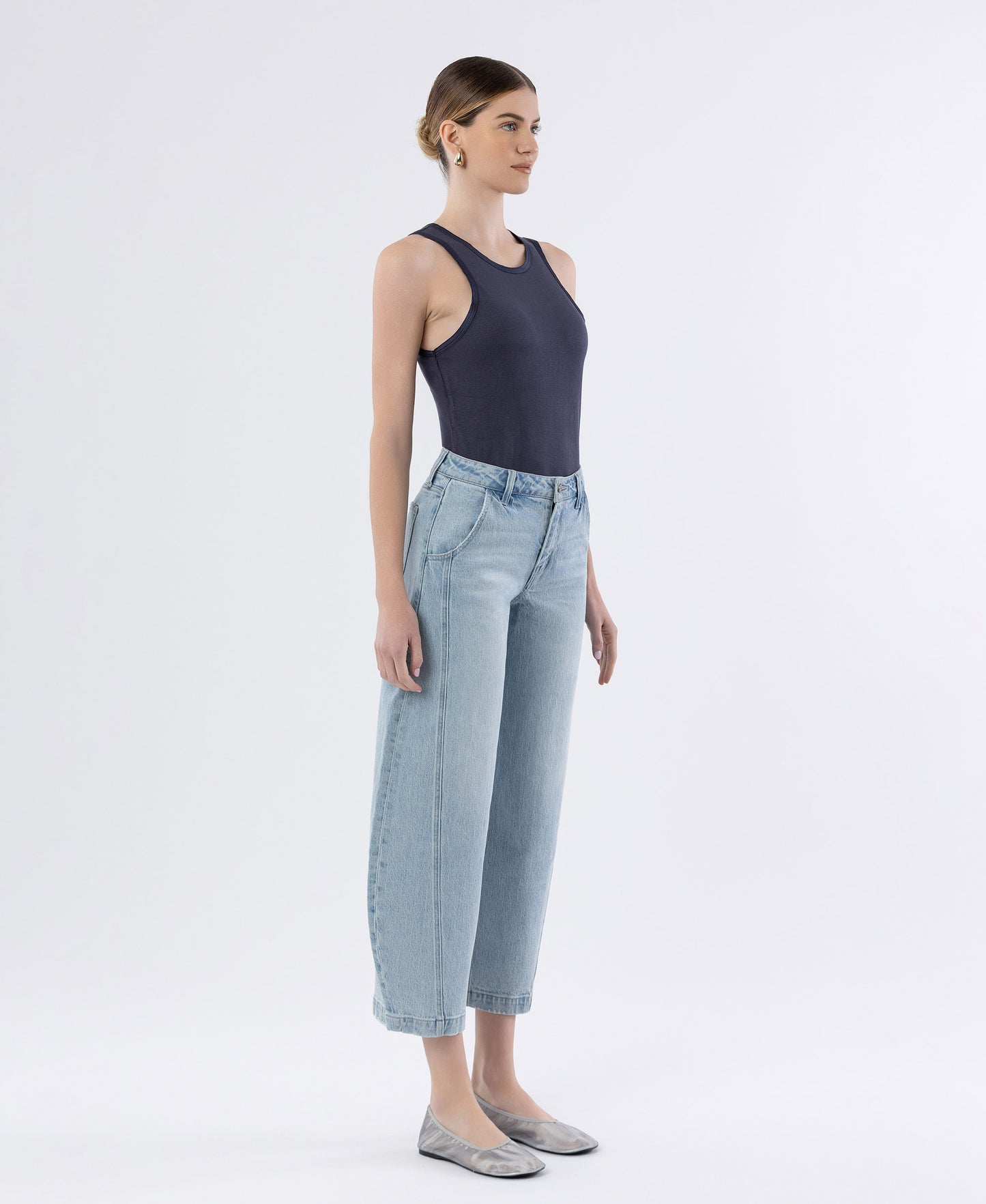 Right 45 degrees product image of Marvelousness - High Rise Front Seam Extreme Wide Barrel Jeans