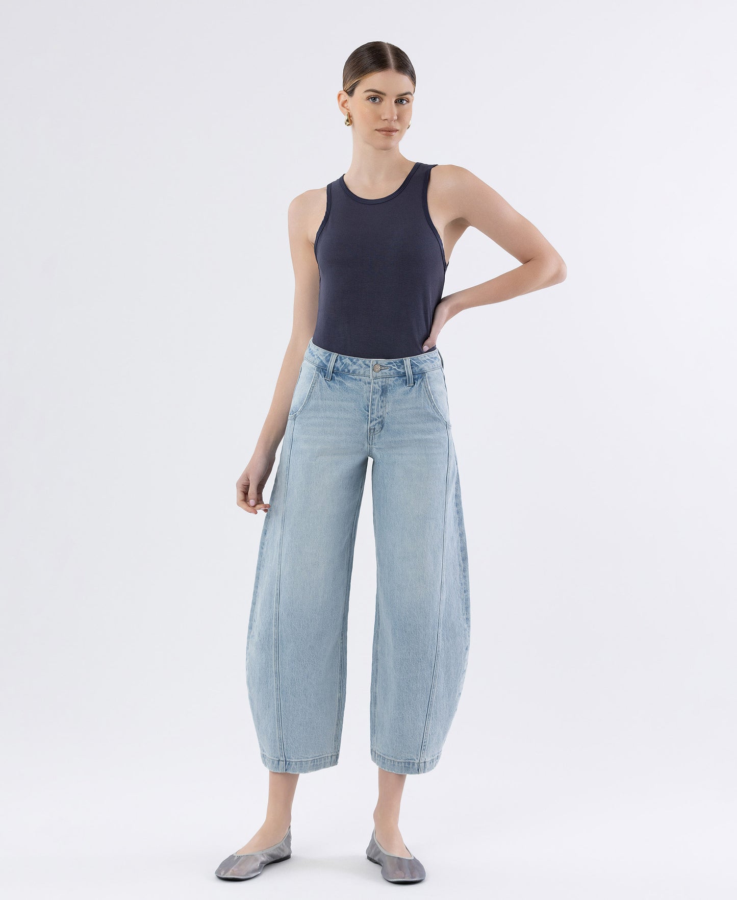 Front product images of Marvelousness - High Rise Front Seam Extreme Wide Barrel Jeans