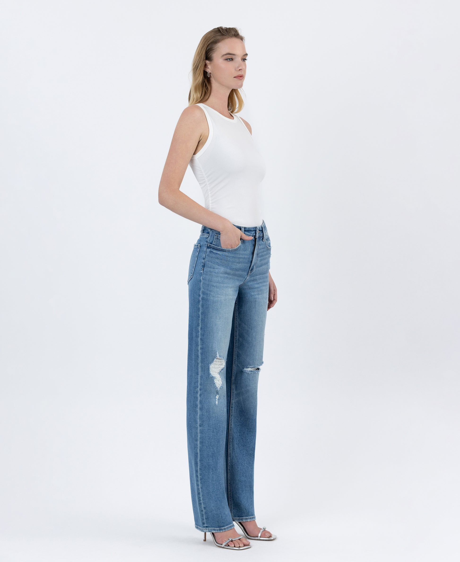 Right 45 degrees product image of Well Bred - High Rise Full Length Straight Jeans