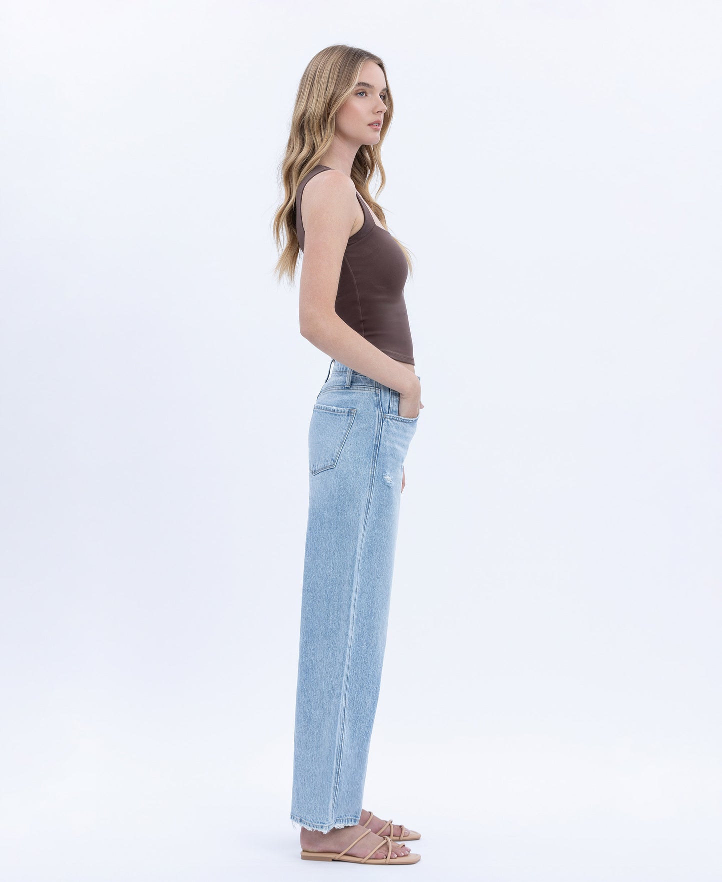 Right 45 degrees product image of Stellarly - Super High Rise Crop Barrel Jeans