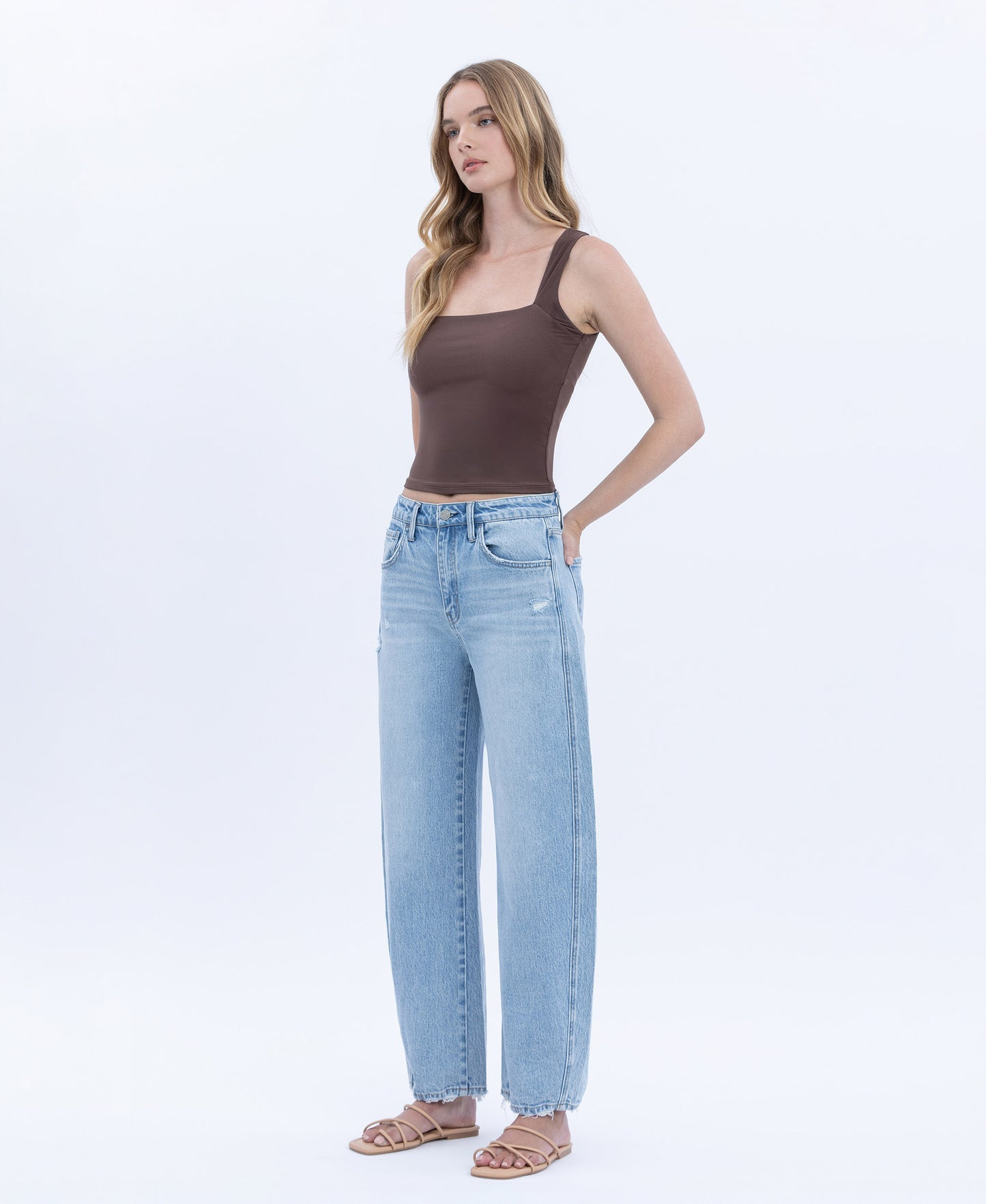 Left 45 degrees product image of Stellarly - Super High Rise Crop Barrel Jeans