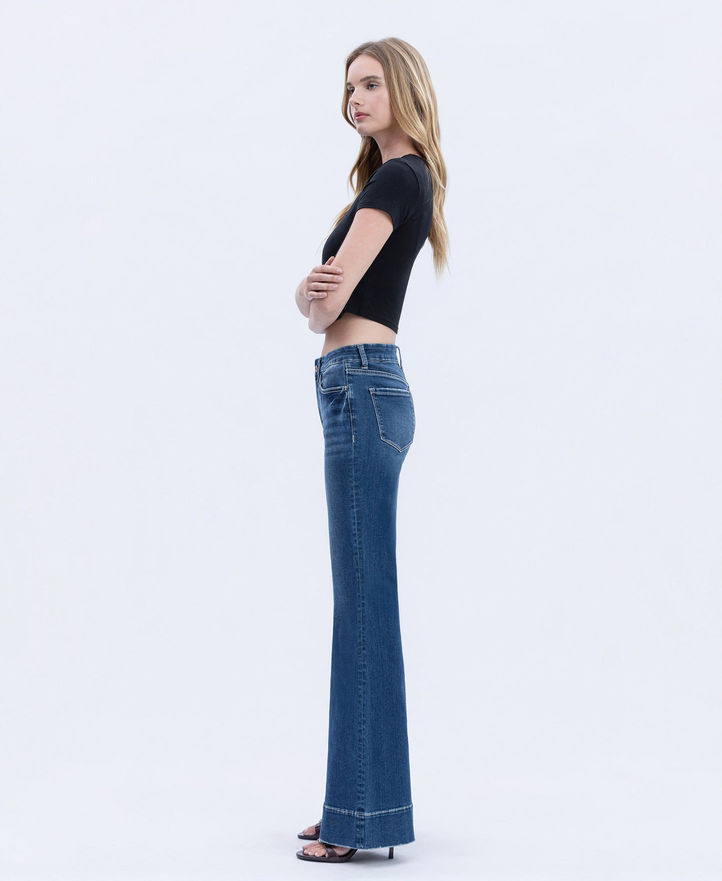 Left side product images of Transparent - High Rise Seamless WB Trouser Hem Easy Flare Jeans