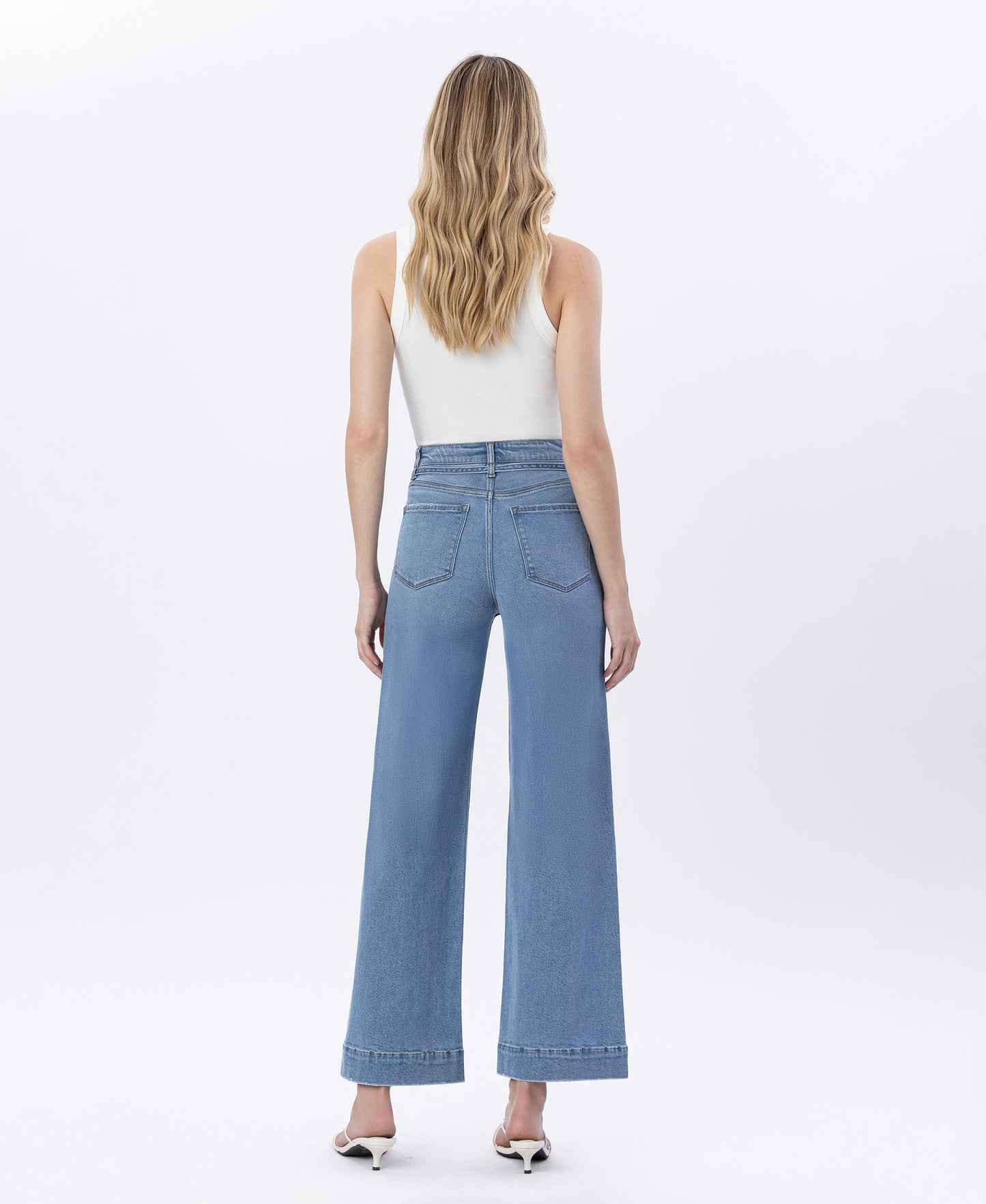 Back product images of Elatedly - Super High Rise Tie Waist Trouser Wide Leg Jeans