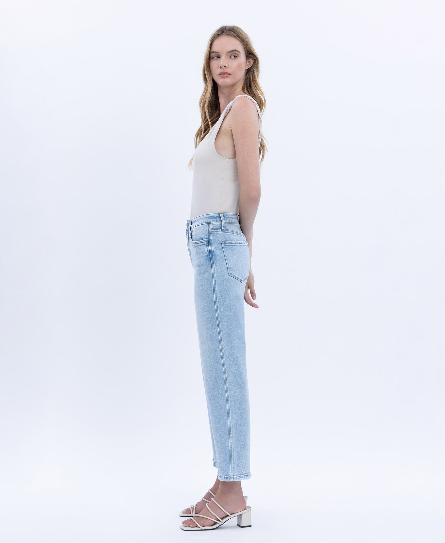 Left side product images of Reverent - High Rise Crop Slim Wide Leg Jeans