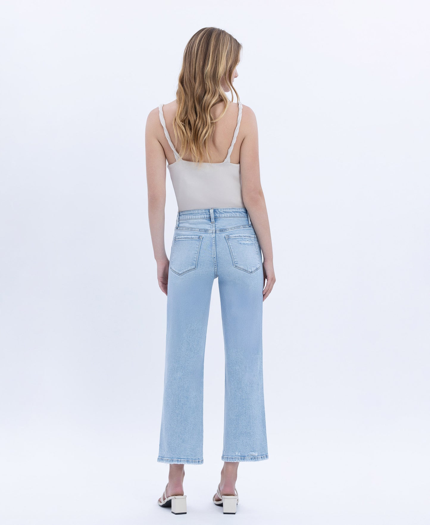 Back product images of Reverent - High Rise Crop Slim Wide Leg Jeans