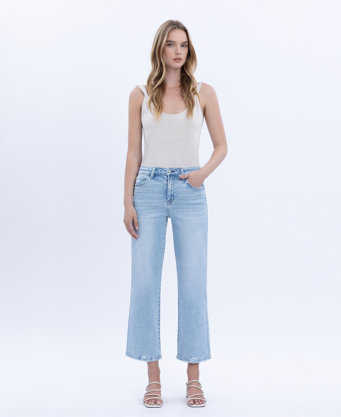Front product images of Reverent - High Rise Crop Slim Wide Leg Jeans