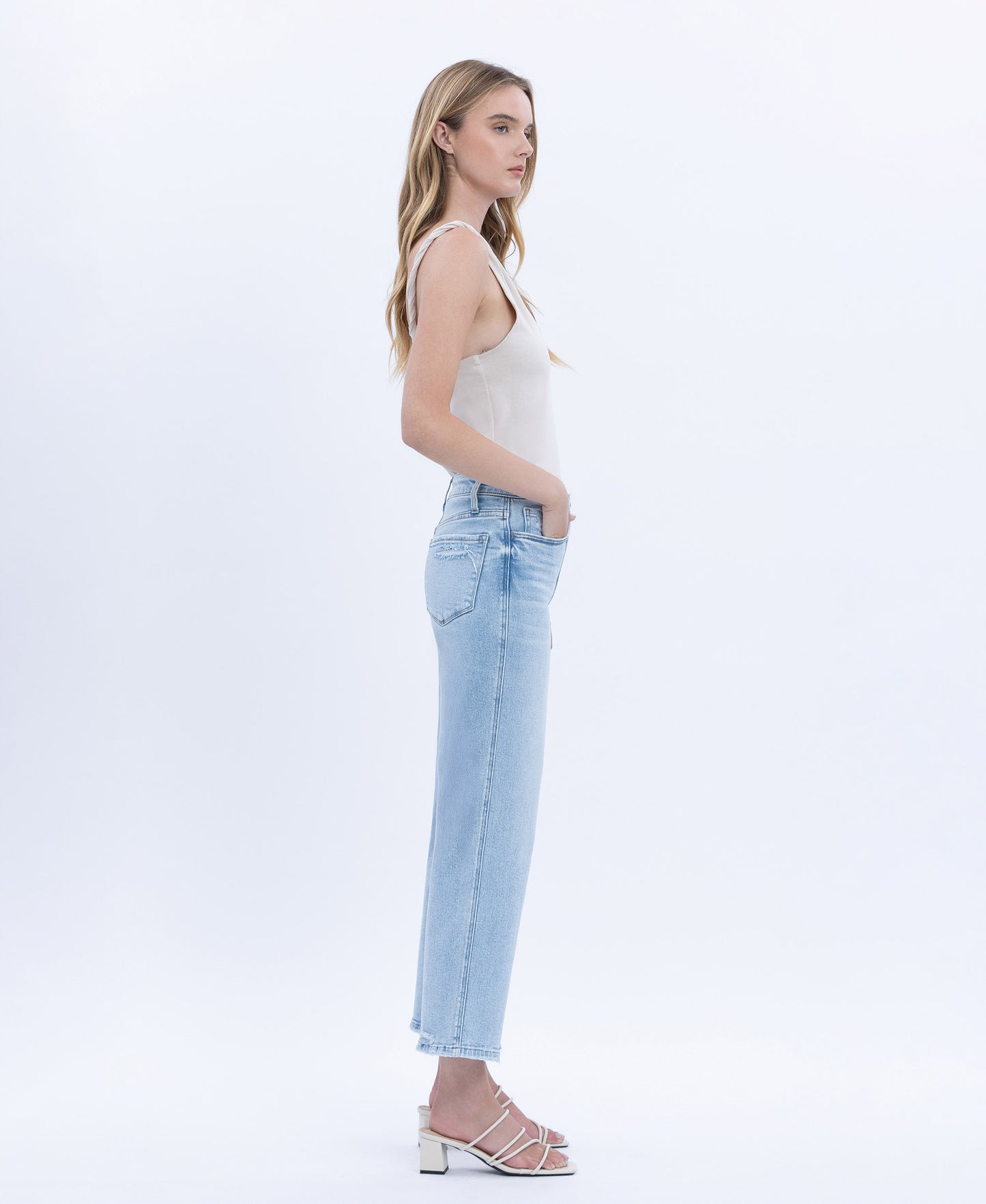 Right side product images of Reverent - High Rise Crop Slim Wide Leg Jeans