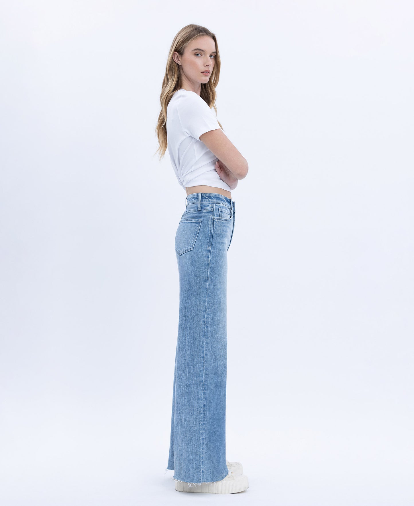 Right side product images of Poprock - High Rise Clean Cut Raw Hem Wide Leg Jeans