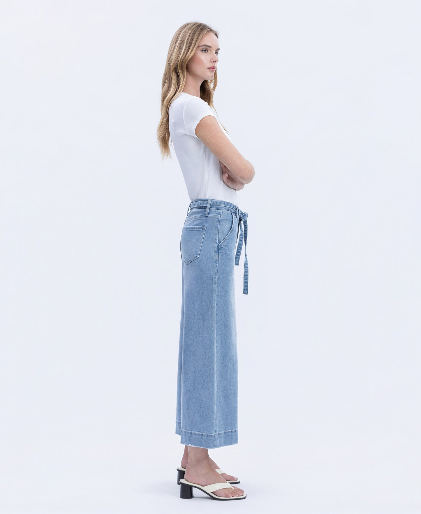Right side product images of Valerie - High Rise Tie Waist Crop Palazzo Jeans