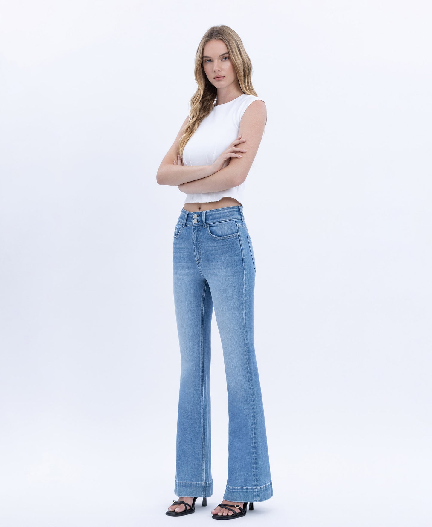 Left 45 degrees product image of Majestic Grace - High Rise Full Length Flare Jeans