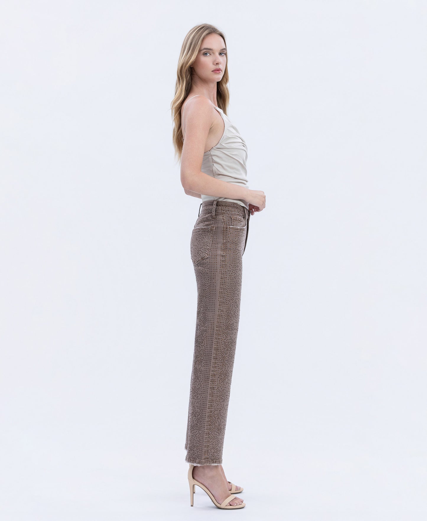 Right side product images of Fudge - High Rise Rhinestone Embellished Slim Wide Leg Jeans