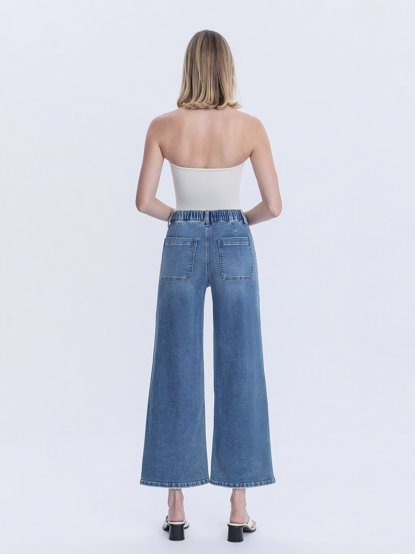 Back product images of Serendipity Light - High Rise Elastic Waistband Ankle Baggy Wide Leg Jeans