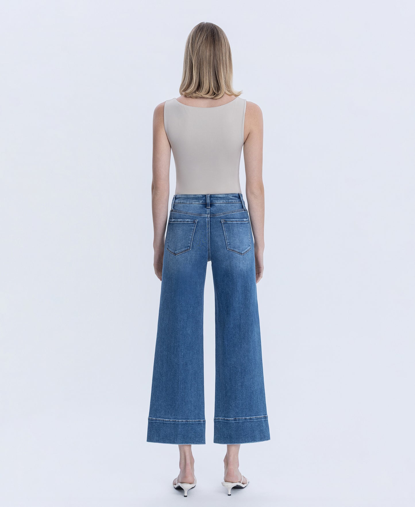 Back product images of Golden Aura - High Rise Trouser Hem Pin Tuck Ankle Wide Leg Jeans