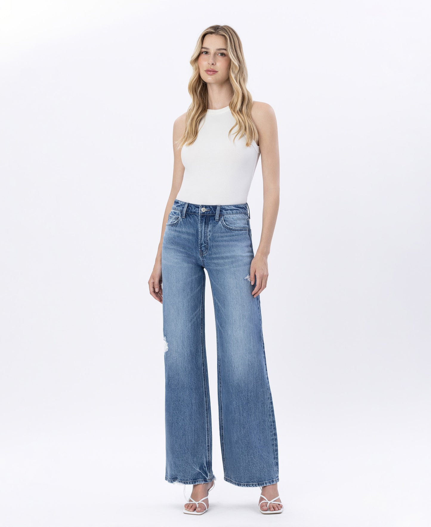 Front product images of Resounding - High Rise Distressed Wide Leg Jeans