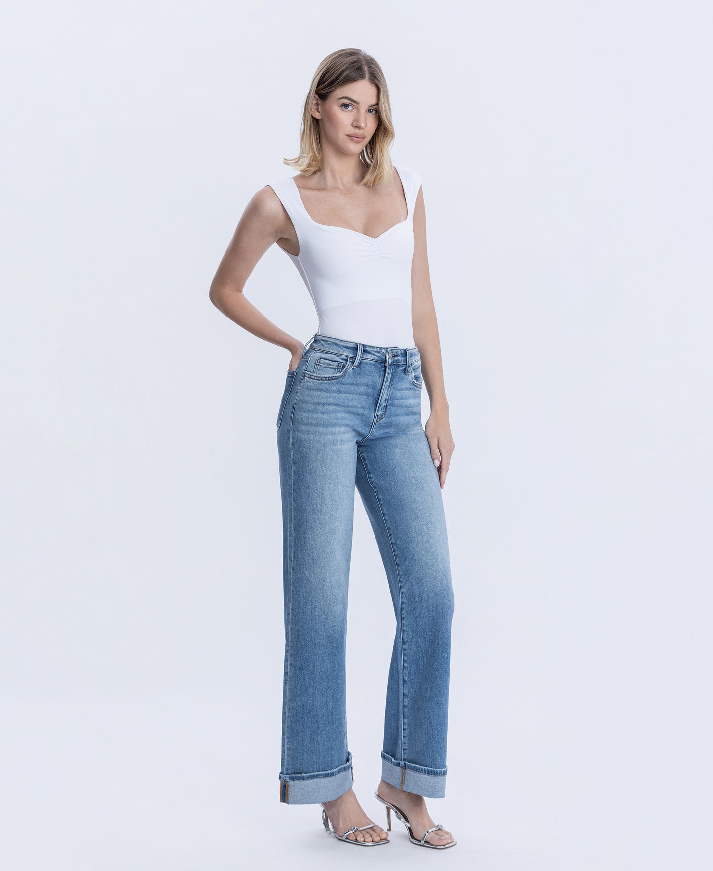 Right 45 degrees product image of Westbury - High Rise Full Length Cuffed Baggy Wide Leg Jeans