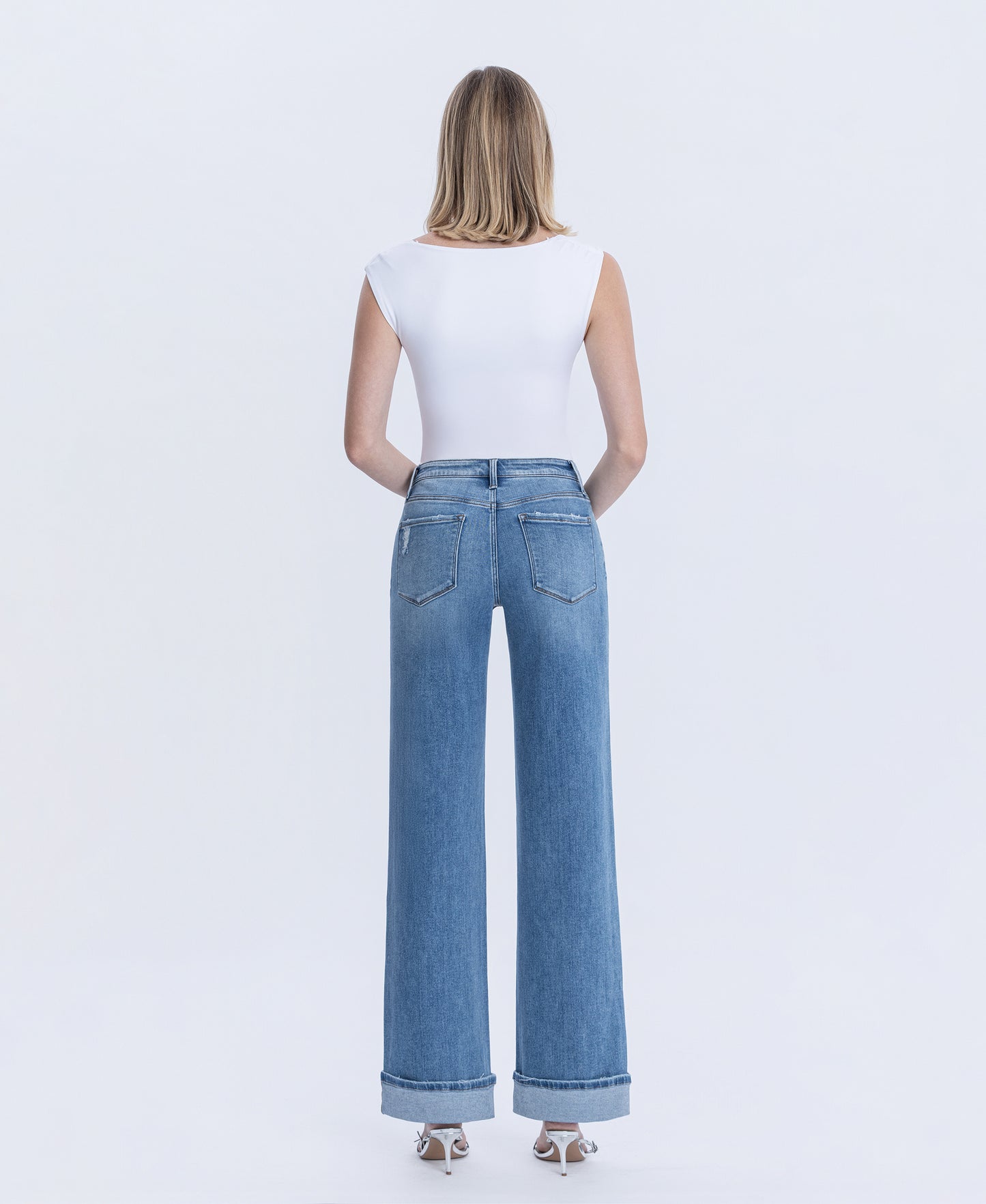 Back product images of Westbury - High Rise Full Length Cuffed Baggy Wide Leg Jeans