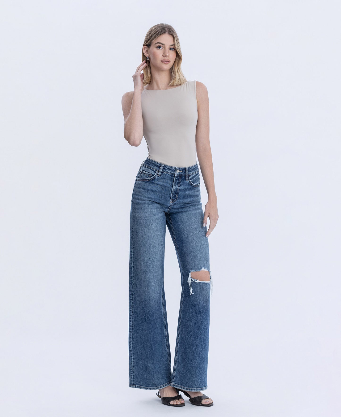 Right 45 degrees product image of Seduction - High Rise Distressed Wide Leg Jeans