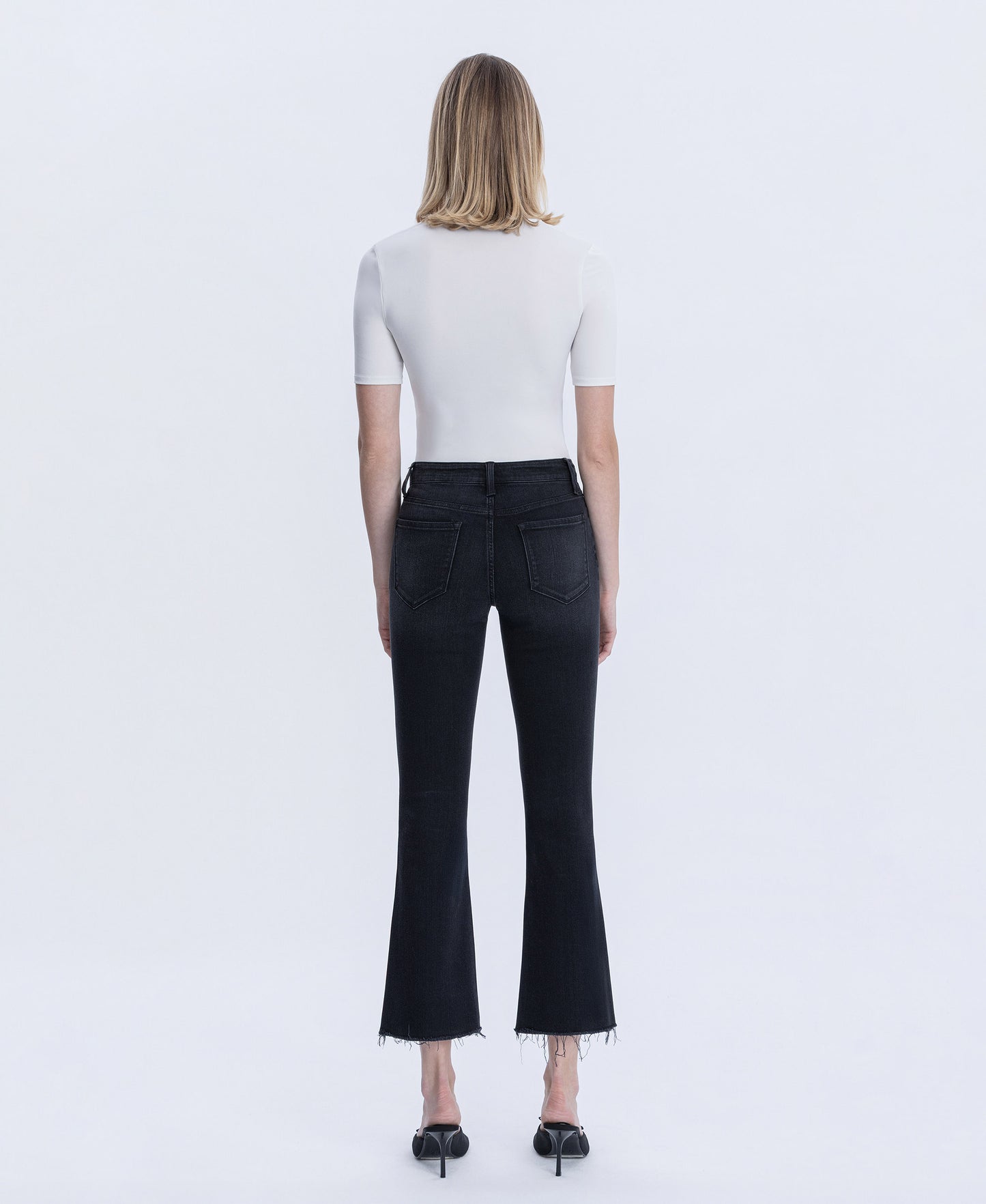 Back product images of Black - High Rise Raw Hem Ankle Bootcut Jeans